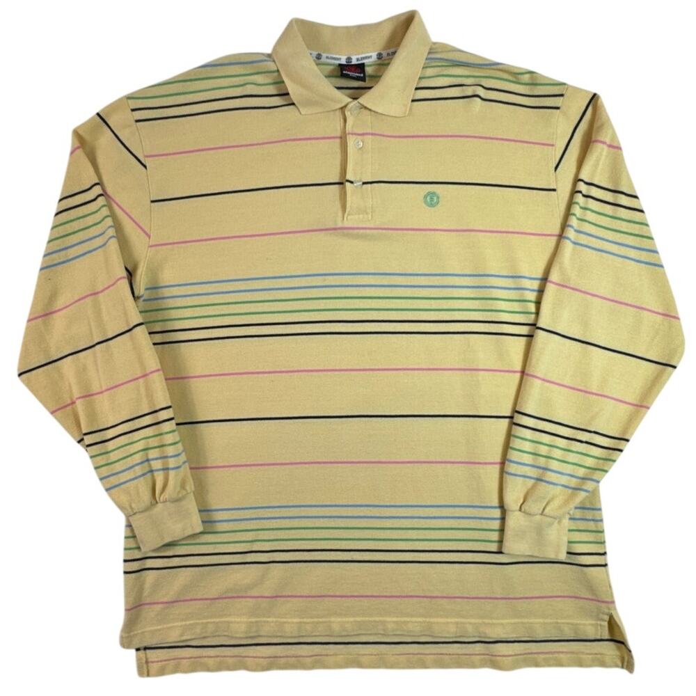 Vintage Y2K Element Skateboards Striped Long Sleeve Polo Shirt XXL Korea